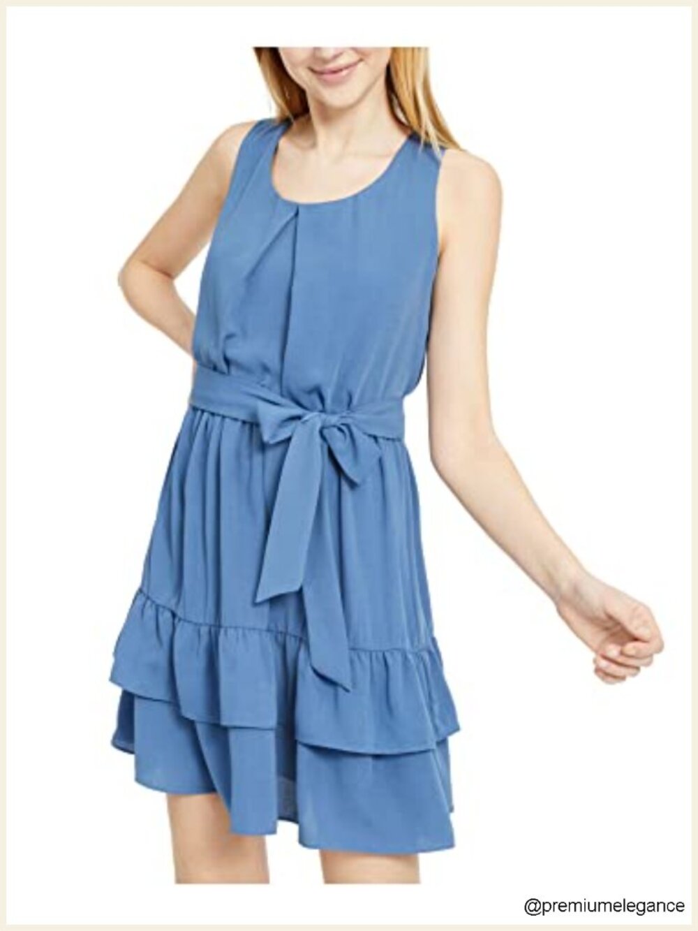 Sleeveless Blouson Dress with Ruffled Skirt, Scoop Neck